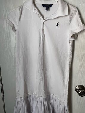 Polo by Ralph Lauren Girls' White Collared Ruffle Polo Dress XL 16